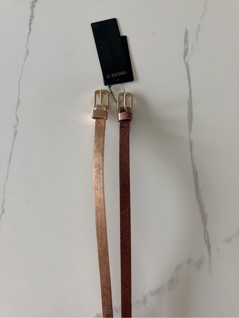 Pair of Rose Gold Skinny Women's Belts - Forever 21